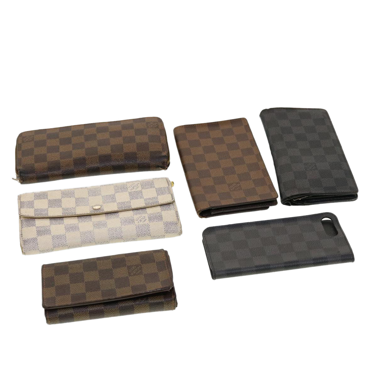 LOUIS VUITTON Damier Ebene Azur Graffit iPhone Case Long Wallet 6Set Auth 44085