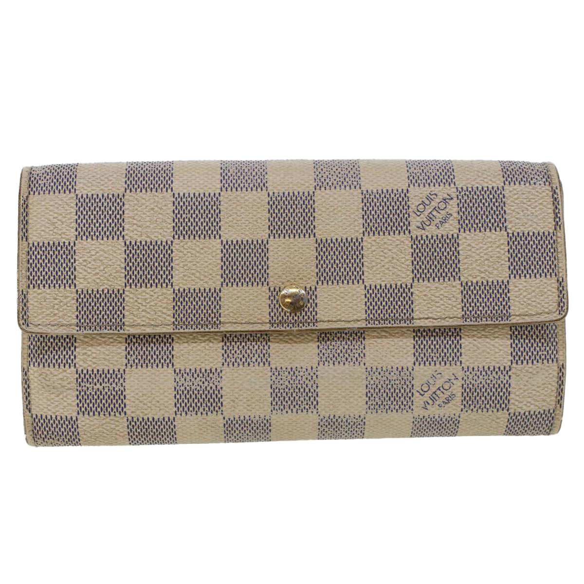 LOUIS VUITTON Damier Azur Portefeuille Sarah Long Wallet N63208 LV Auth 44092