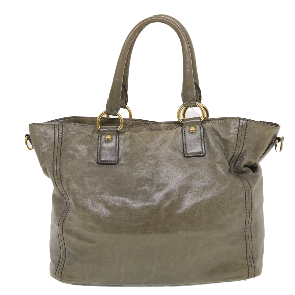 PRADA Hand Bag Leather 2way Gray Auth 44135 - 0