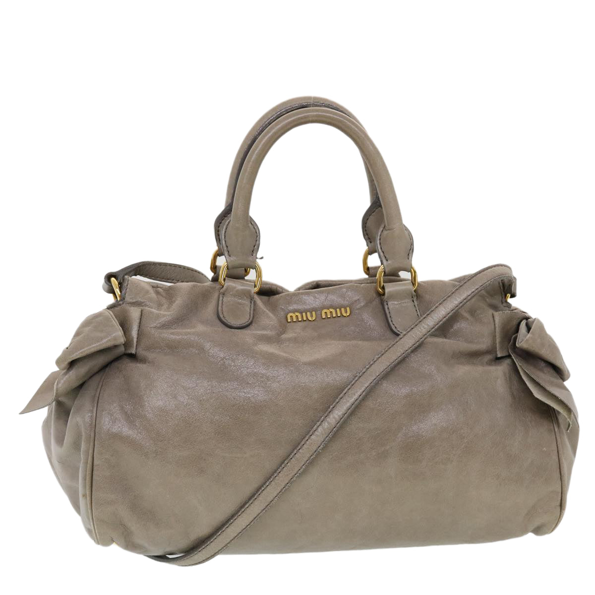 Miu Miu Hand Bag Leather 2way Gray Auth 44136