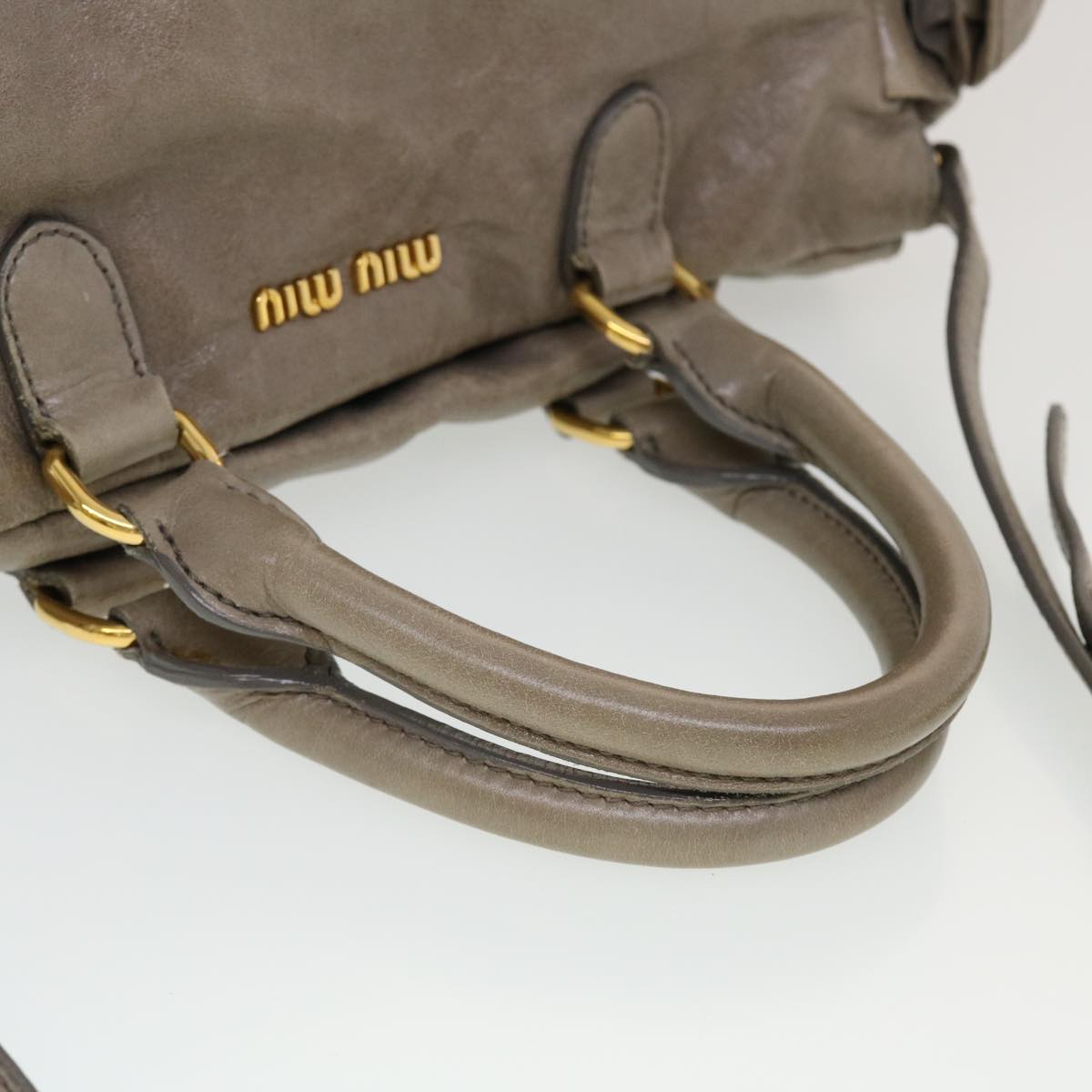 Miu Miu Hand Bag Leather 2way Gray Auth 44136