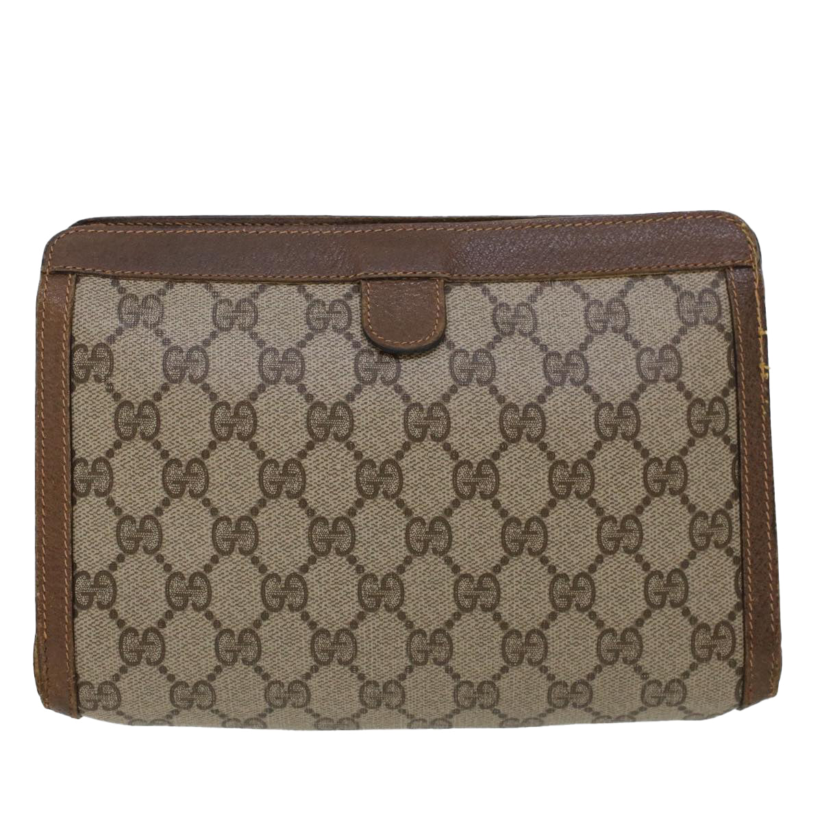 GUCCI GG Canvas Web Sherry Line Clutch Bag PVC Leather Beige Green Auth 44139