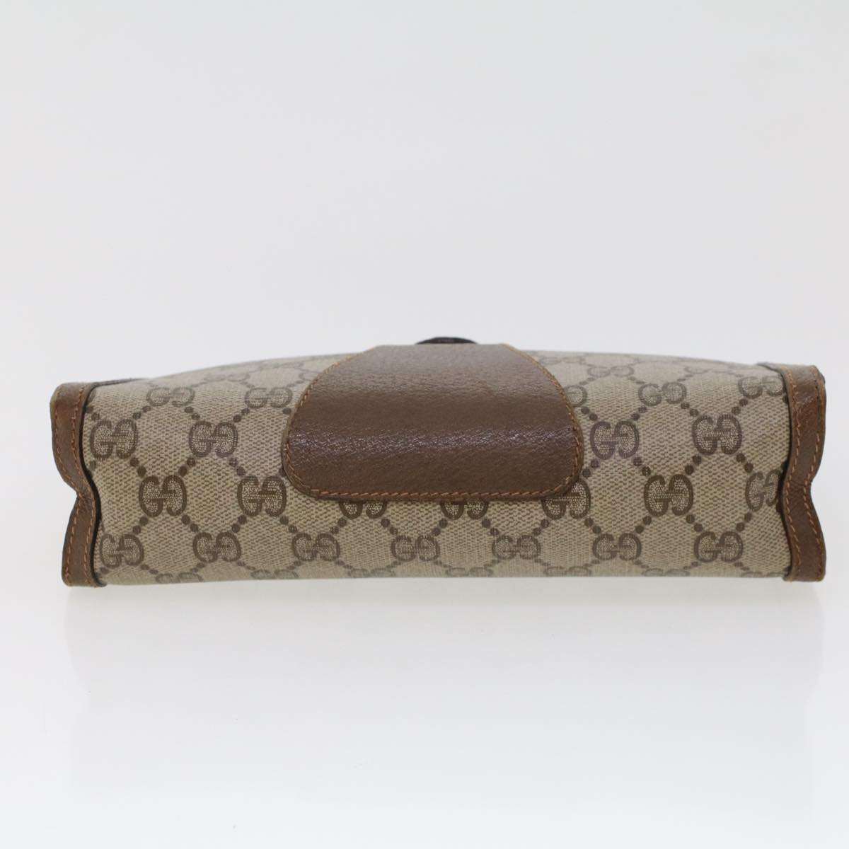 GUCCI GG Canvas Web Sherry Line Clutch Bag PVC Leather Beige Green Auth 44139