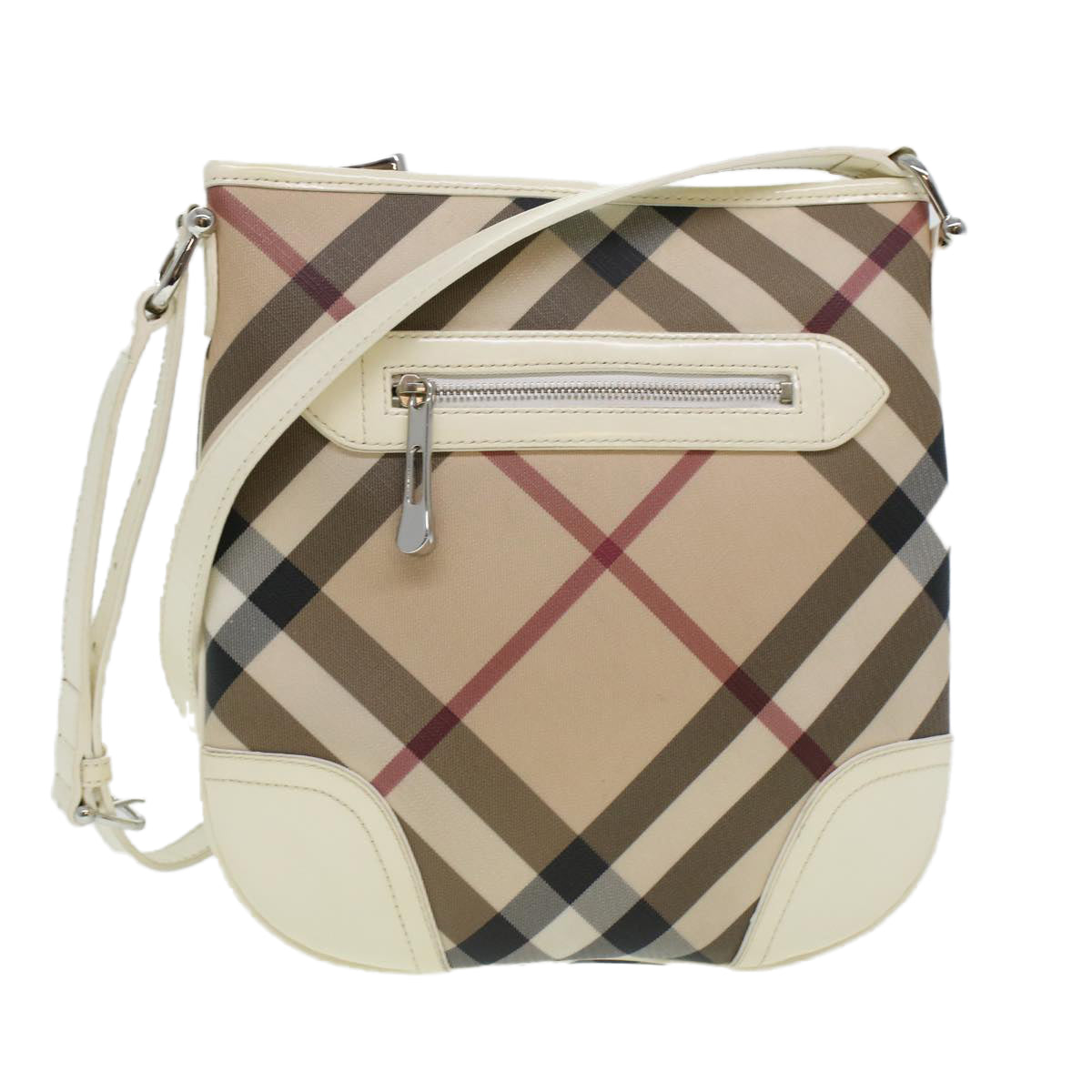 BURBERRY Shoulder Bag PVC Leather Beige White Auth 44151