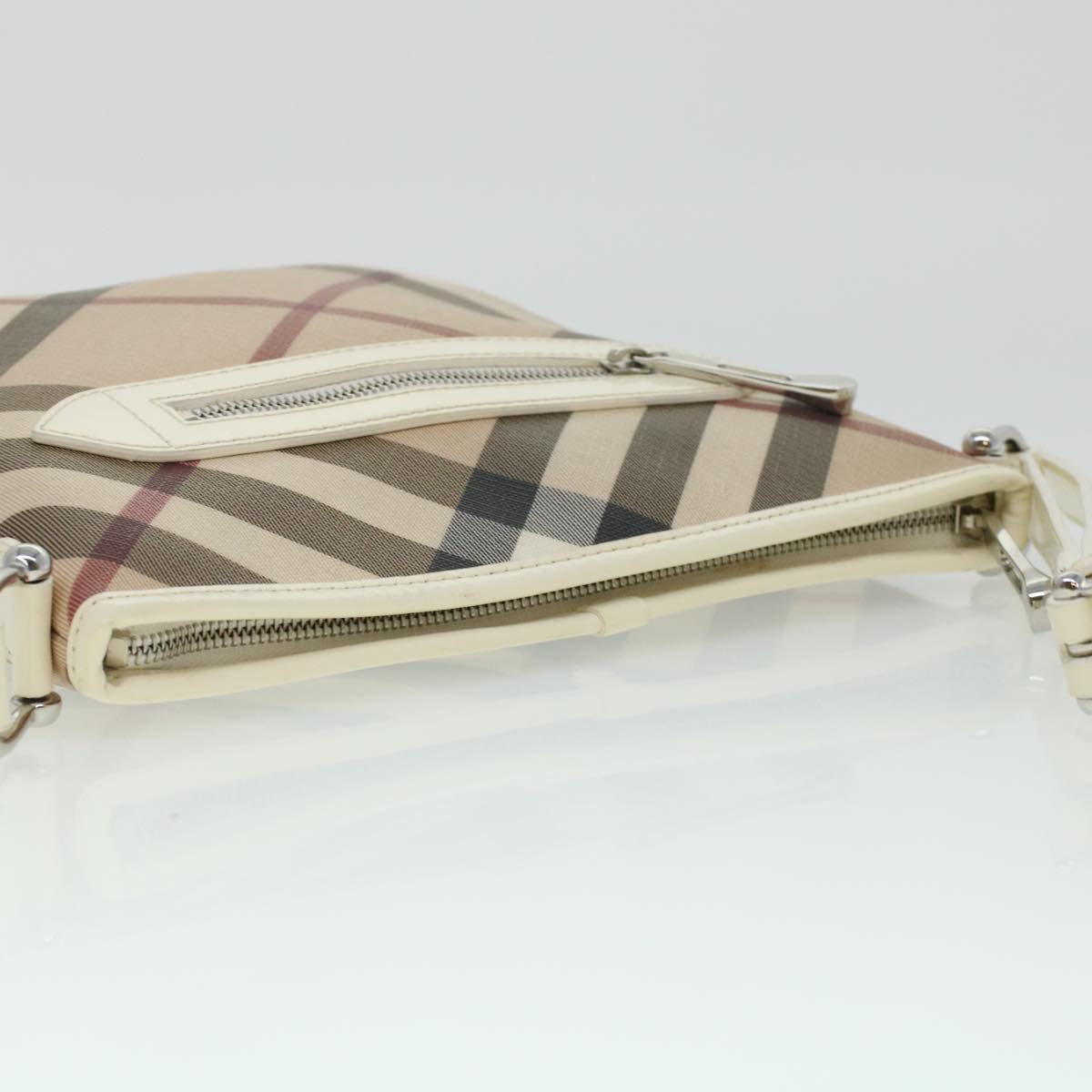 BURBERRY Shoulder Bag PVC Leather Beige White Auth 44151