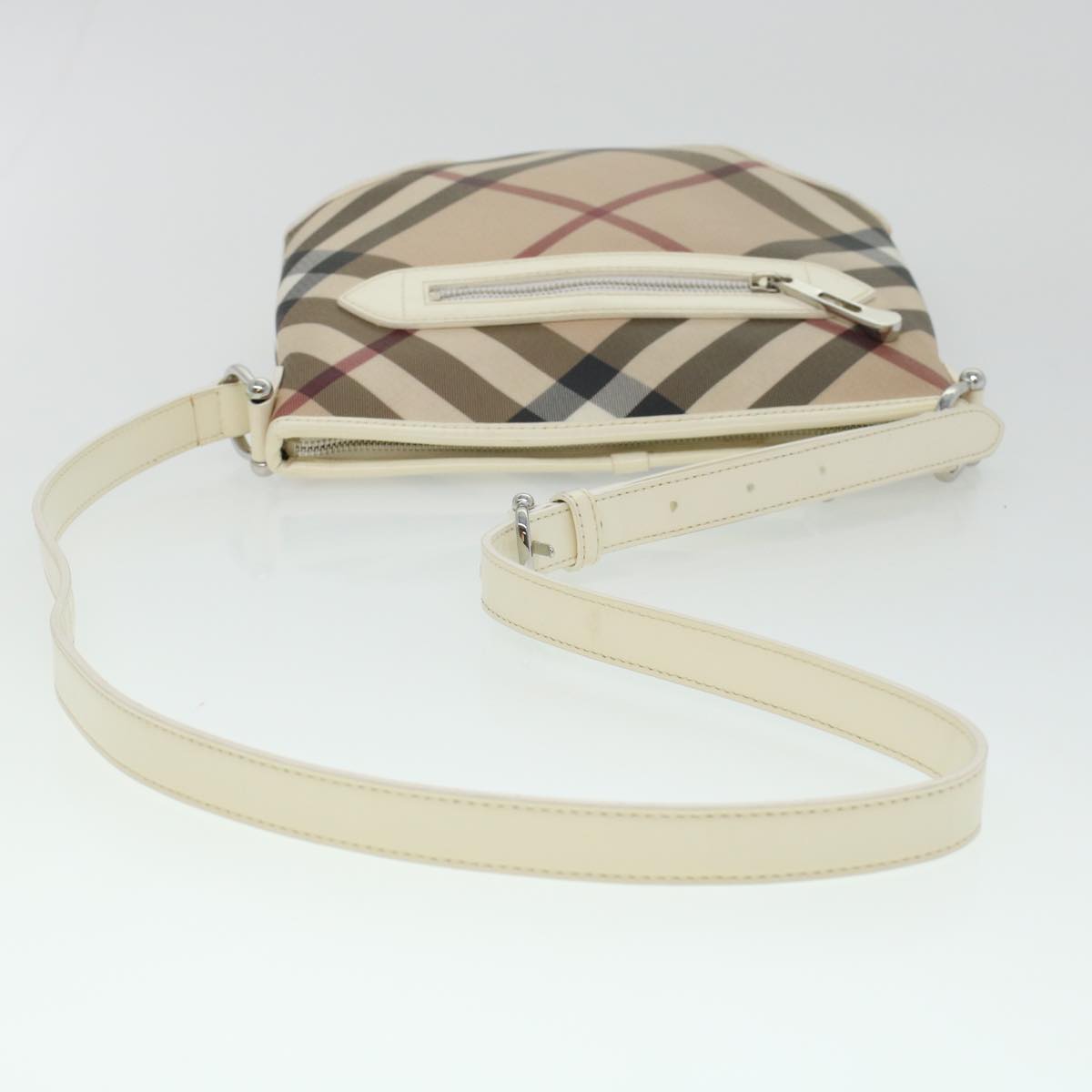 BURBERRY Shoulder Bag PVC Leather Beige White Auth 44151