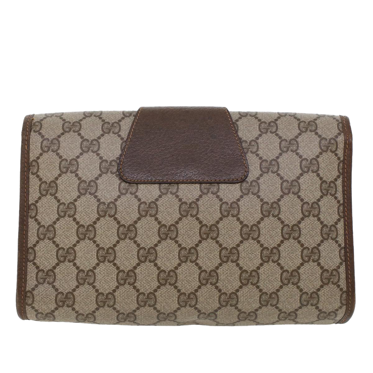 GUCCI GG Canvas Web Sherry Line Clutch Bag PVC Leather Beige Green Auth 44152