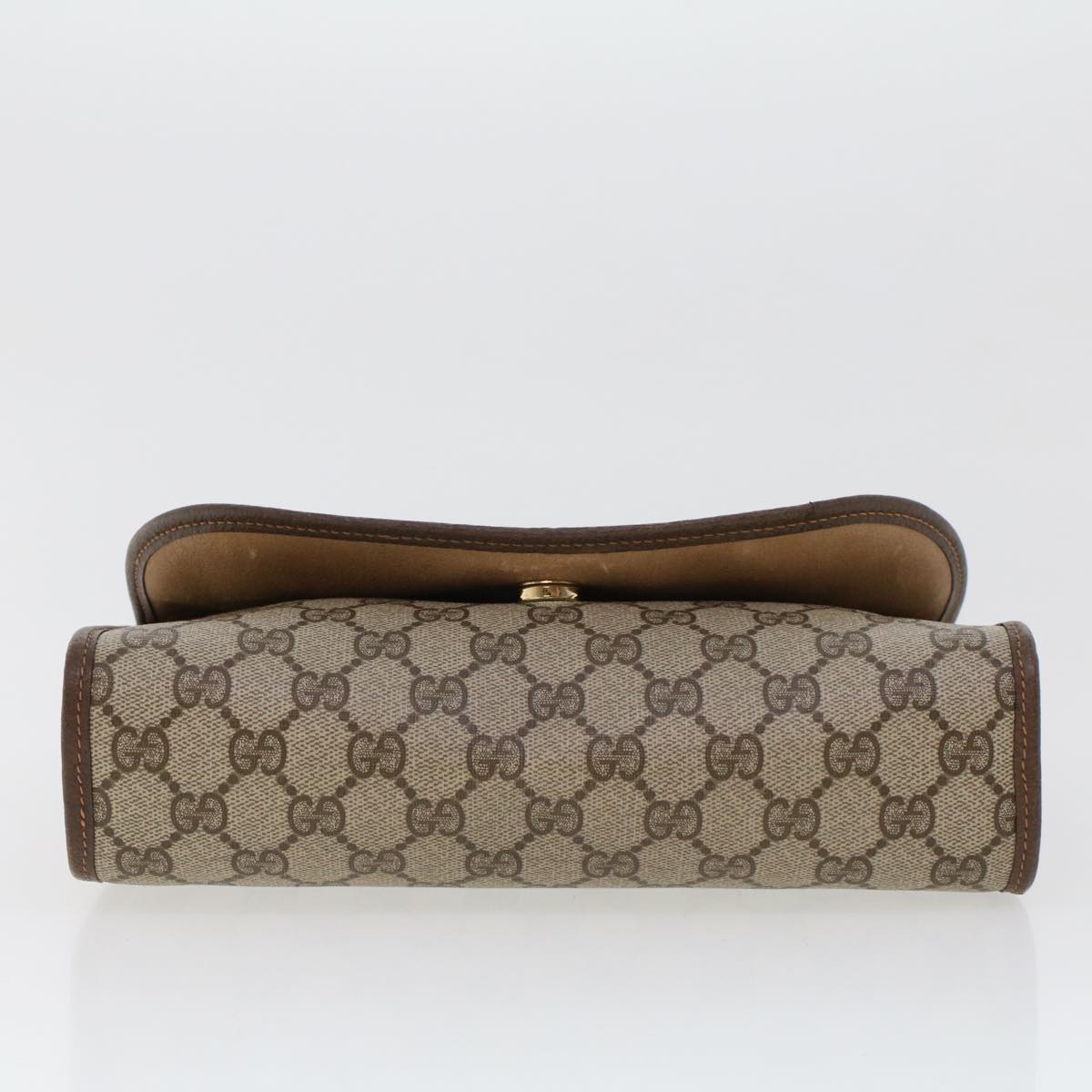 GUCCI GG Canvas Web Sherry Line Clutch Bag PVC Leather Beige Green Auth 44152