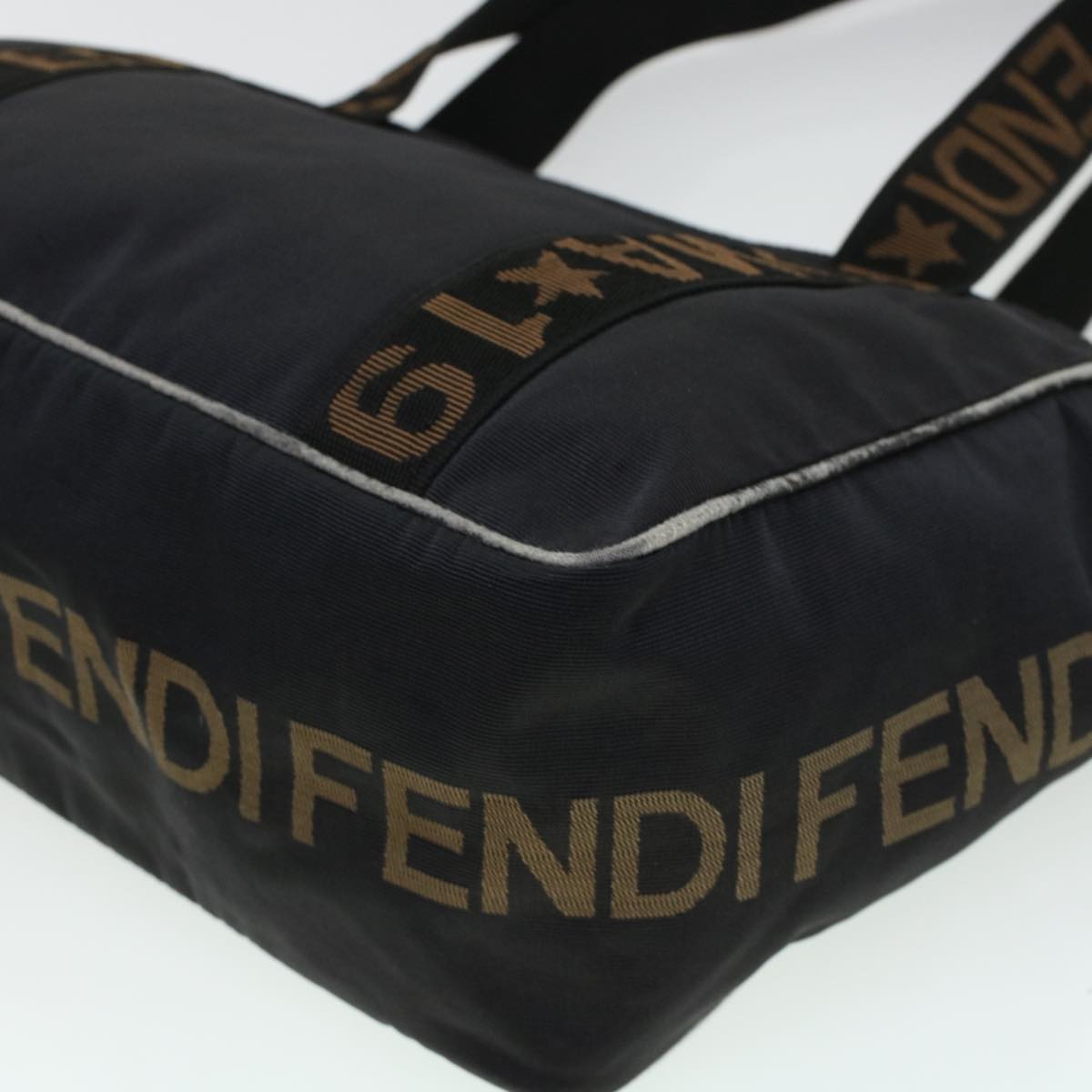 FENDI Tote Bag Nylon Black Brown Auth 44164