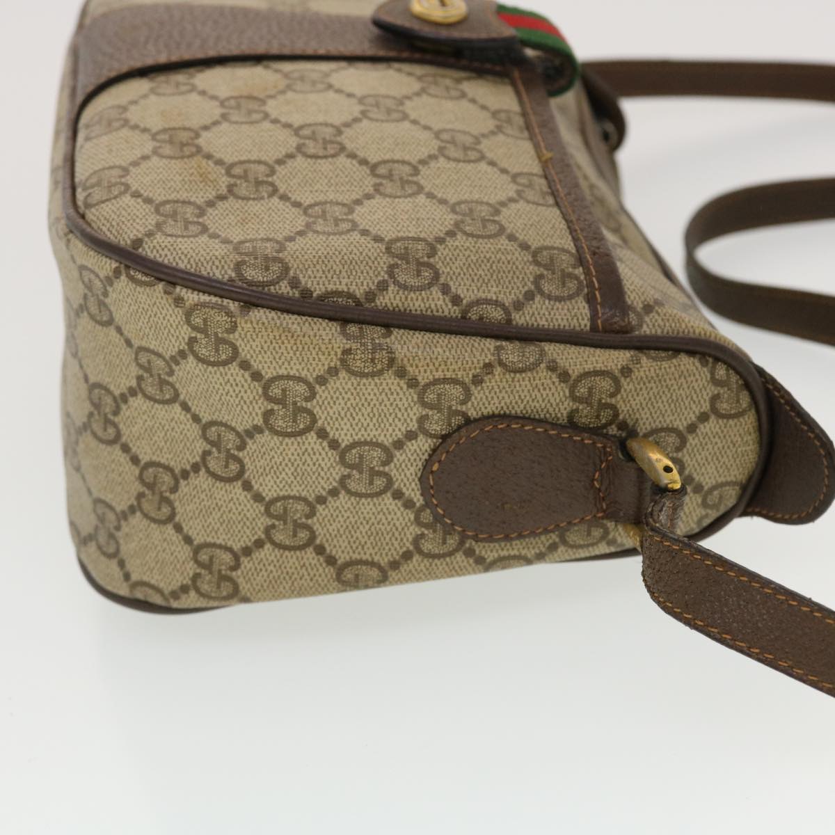 GUCCI GG Canvas Web Sherry Line Shoulder Bag Beige Red 89.02.032 Auth 44255