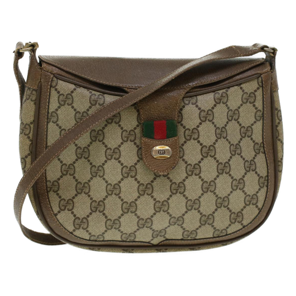 GUCCI GG Canvas Web Sherry Line Shoulder Bag Beige Red 10.02.056 Auth 44259