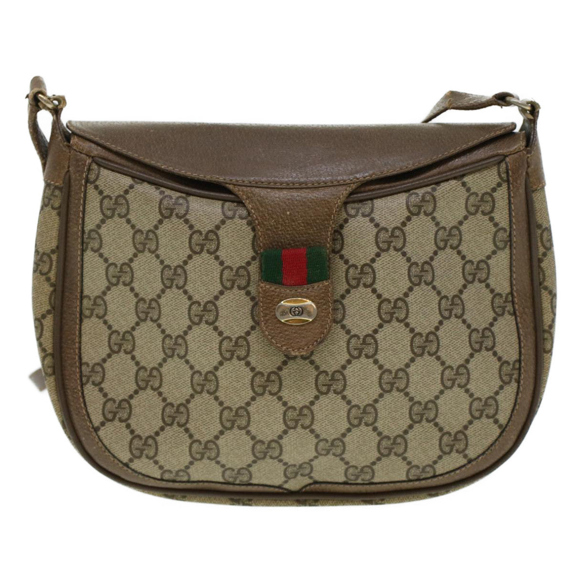 GUCCI GG Canvas Web Sherry Line Shoulder Bag Beige Red 10.02.056 Auth 44259