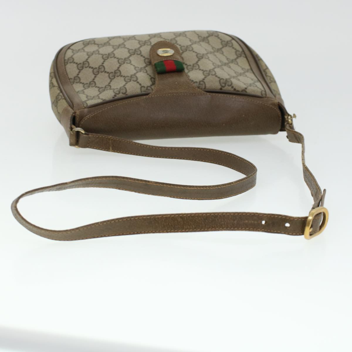 GUCCI GG Canvas Web Sherry Line Shoulder Bag Beige Red 10.02.056 Auth 44259