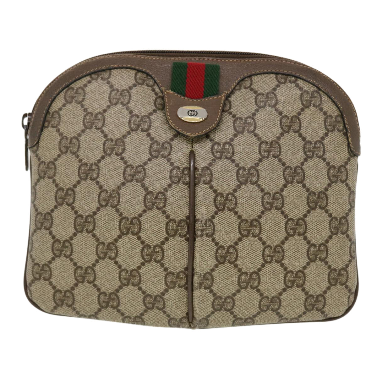 GUCCI GG Canvas Web Sherry Line Shoulder Bag Beige Red 904.02.047 Auth 44260