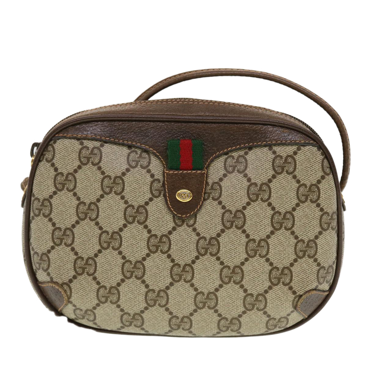 GUCCI GG Canvas Web Sherry Line Shoulder Bag Beige Red 156.02.066 Auth 44261