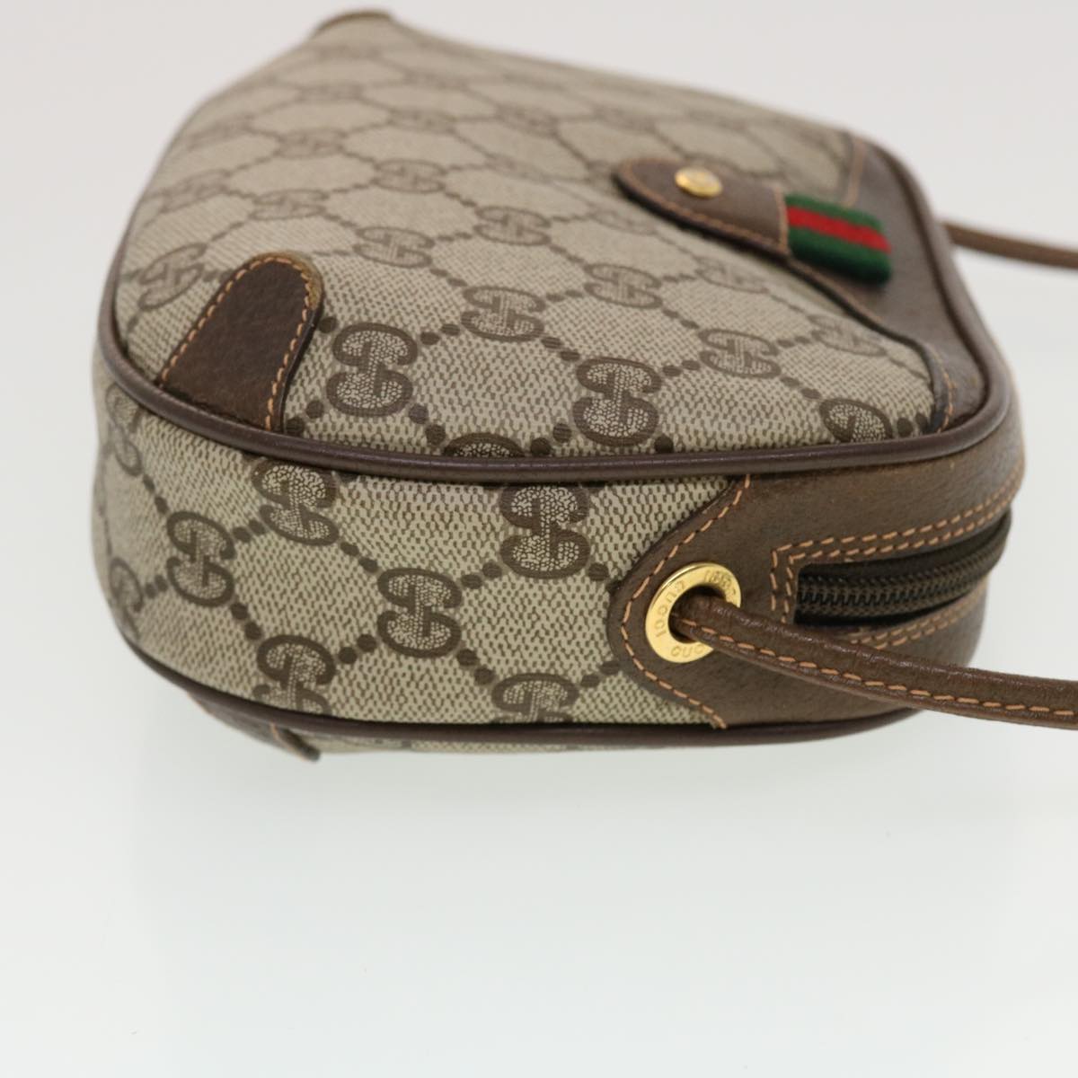 GUCCI GG Canvas Web Sherry Line Shoulder Bag Beige Red 156.02.066 Auth 44261