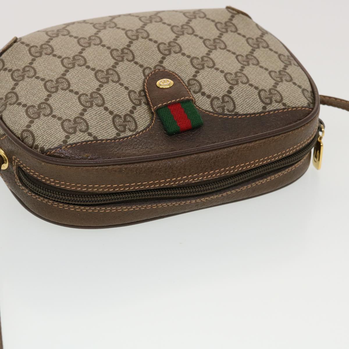 GUCCI GG Canvas Web Sherry Line Shoulder Bag Beige Red 156.02.066 Auth 44261