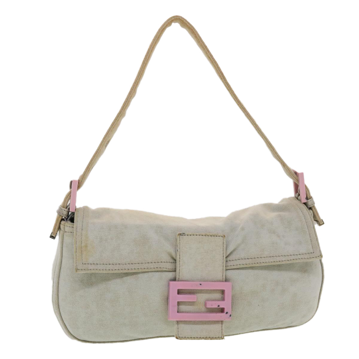 FENDI Mamma Baguette Shoulder Bag Canvas Gray 2305.26424.008 Auth 44273