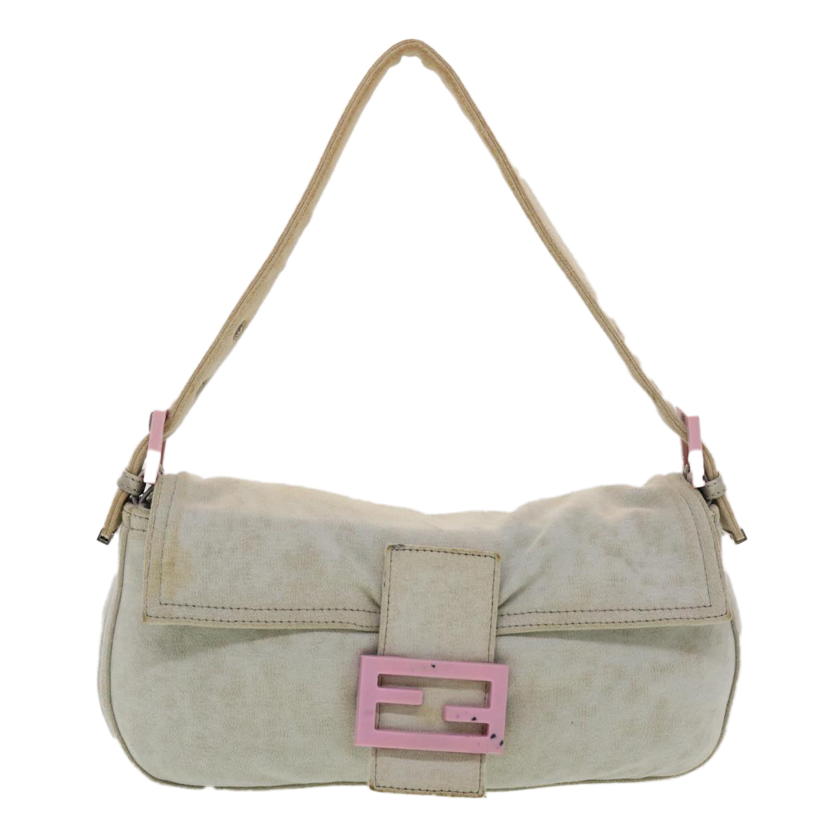 FENDI Mamma Baguette Shoulder Bag Canvas Gray 2305.26424.008 Auth 44273