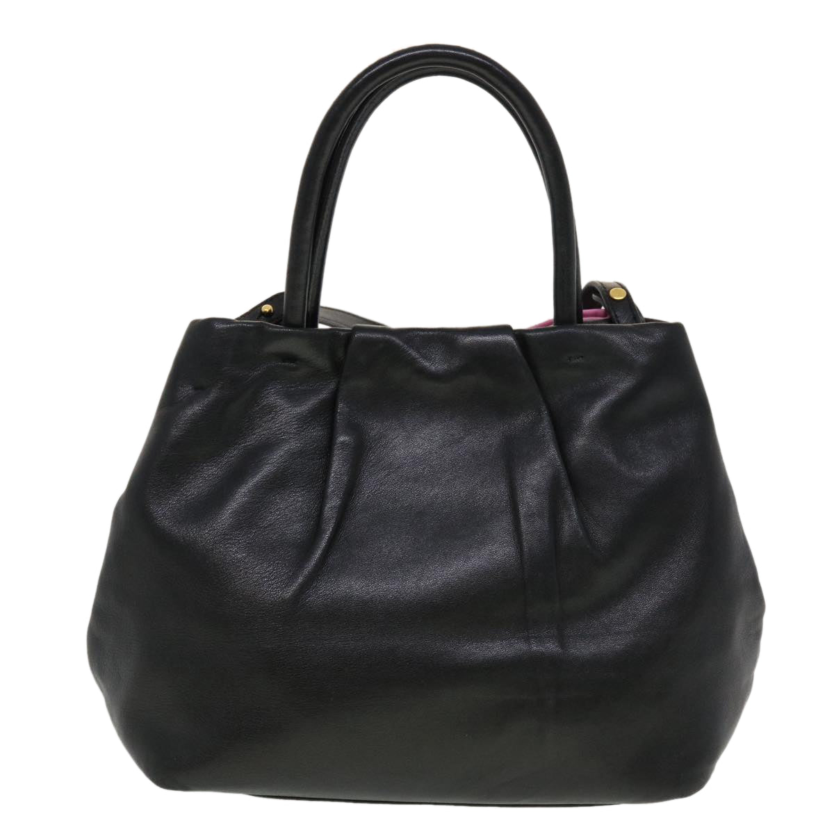 PRADA Ribbon Shoulder Bag Leather 2way Black Pink Auth 44297 - 0