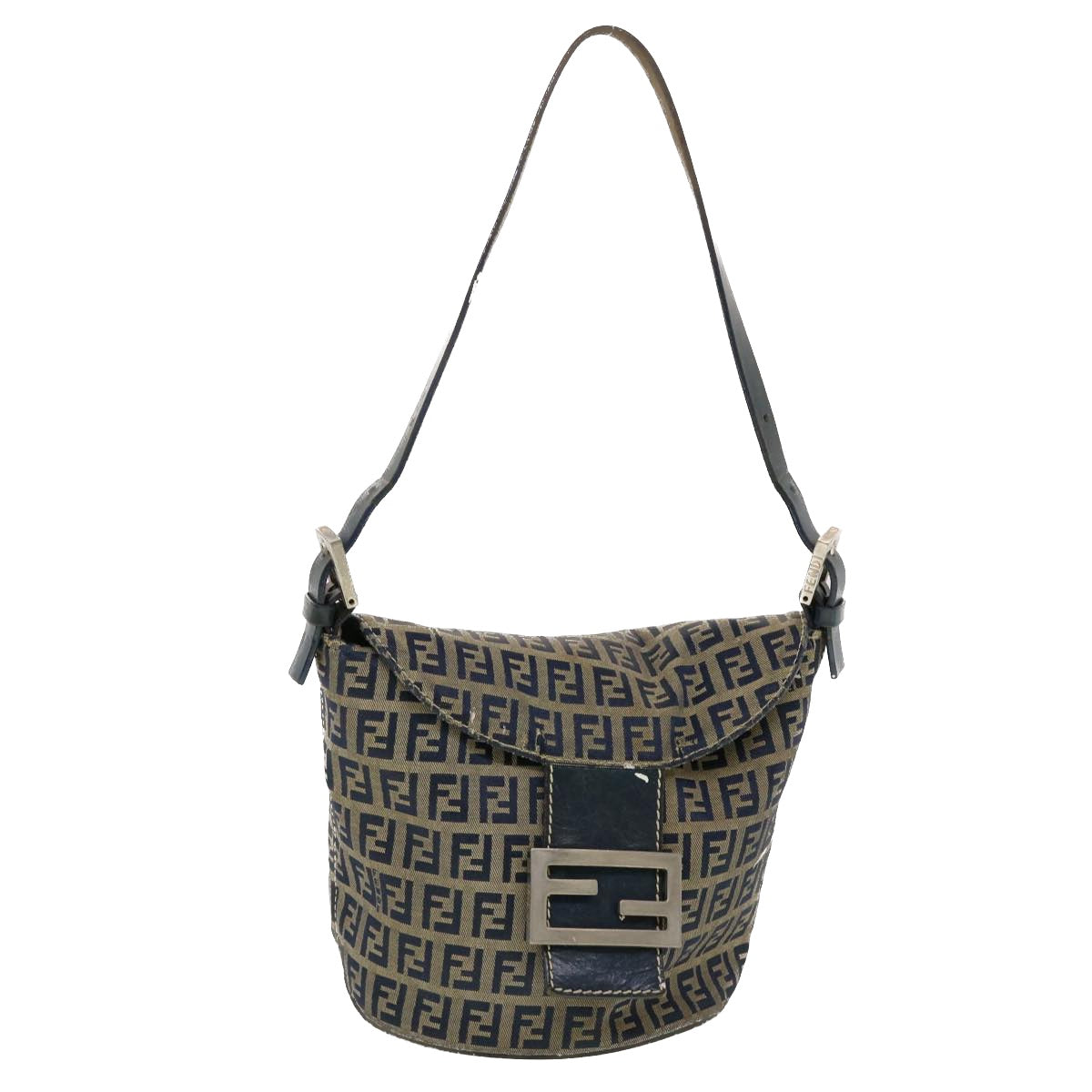 FENDI Zucchino Canvas Shoulder Bag Navy 2321-26765-018 Auth 44300