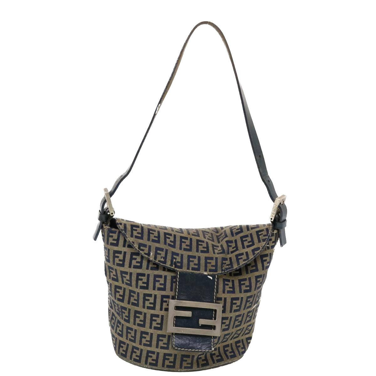 FENDI Zucchino Canvas Shoulder Bag Navy 2321-26765-018 Auth 44300