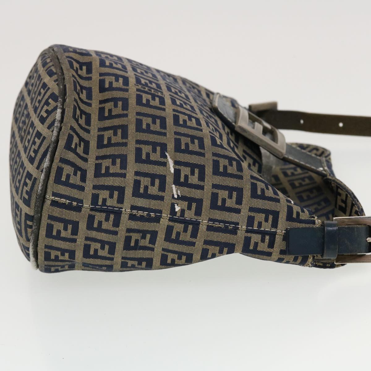 FENDI Zucchino Canvas Shoulder Bag Navy 2321-26765-018 Auth 44300