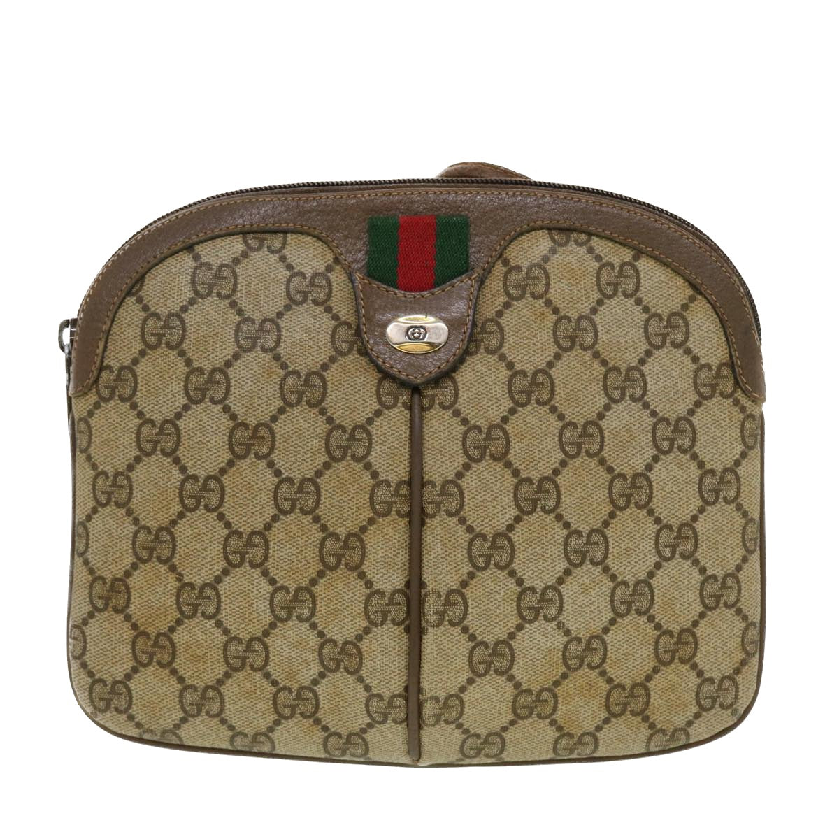 GUCCI GG Canvas Web Sherry Line Shoulder Bag Beige Red 904.02.047 Auth 44304