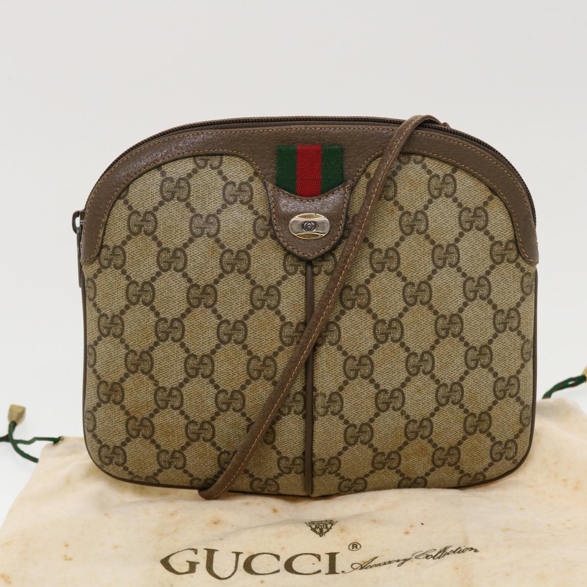 GUCCI GG Canvas Web Sherry Line Shoulder Bag Beige Red 904.02.047 Auth 44304