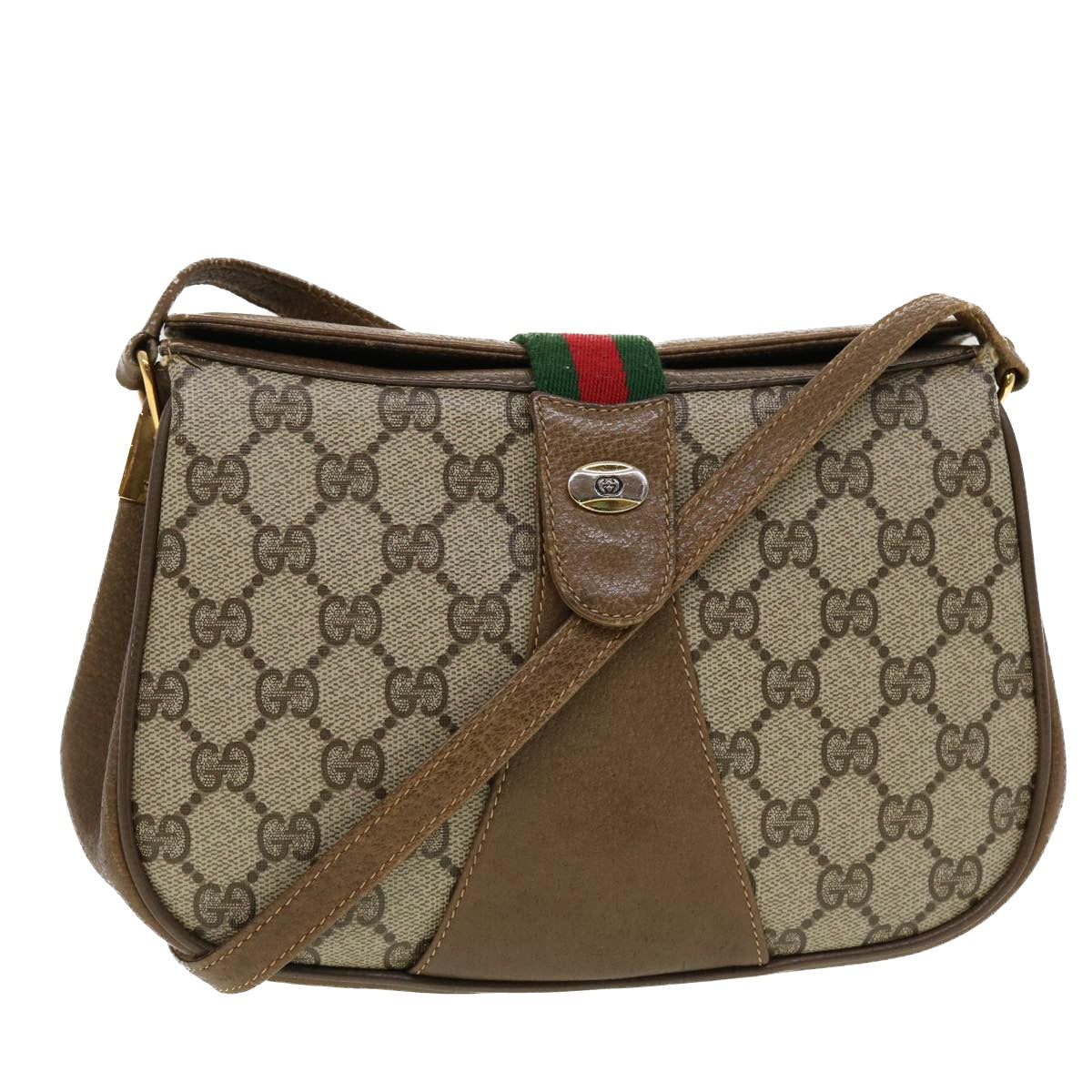 GUCCI GG Canvas Web Sherry Line Shoulder Bag Beige Red 116.02.024 Auth 44306