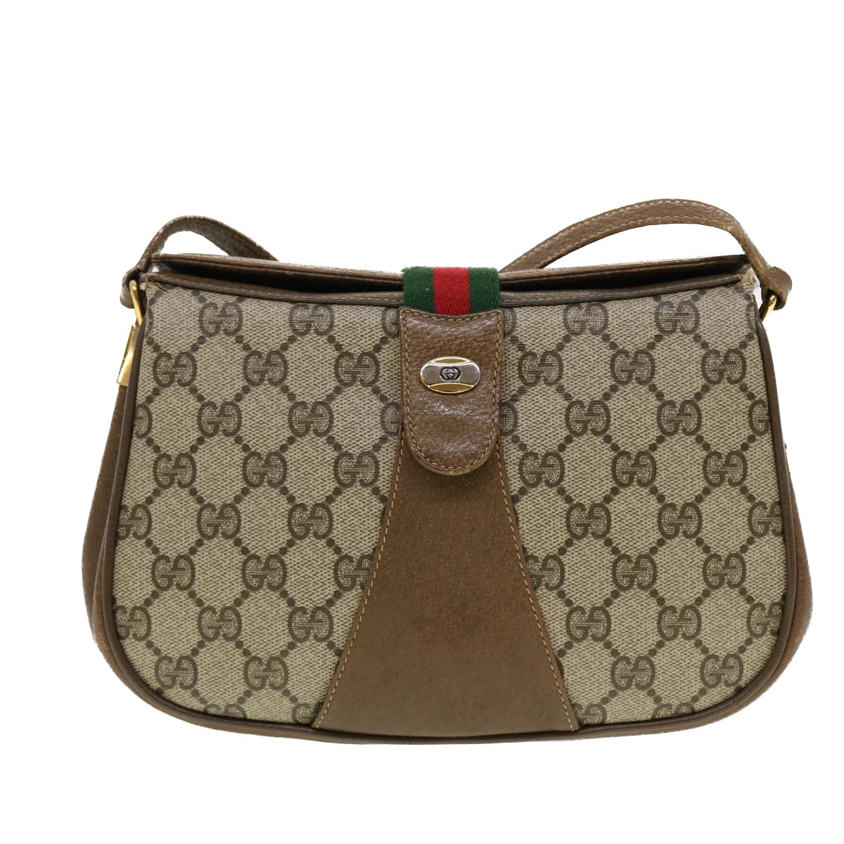 GUCCI GG Canvas Web Sherry Line Shoulder Bag Beige Red 116.02.024 Auth 44306