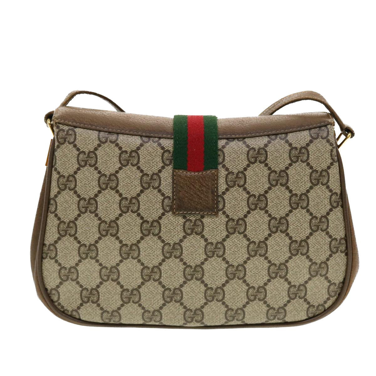 GUCCI GG Canvas Web Sherry Line Shoulder Bag Beige Red 116.02.024 Auth 44306