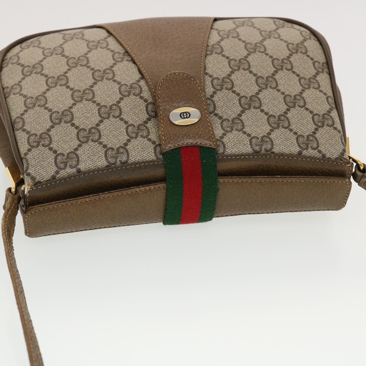 GUCCI GG Canvas Web Sherry Line Shoulder Bag Beige Red 116.02.024 Auth 44306