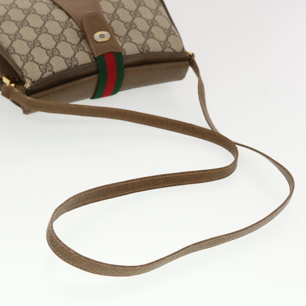 GUCCI GG Canvas Web Sherry Line Shoulder Bag Beige Red 116.02.024 Auth 44306