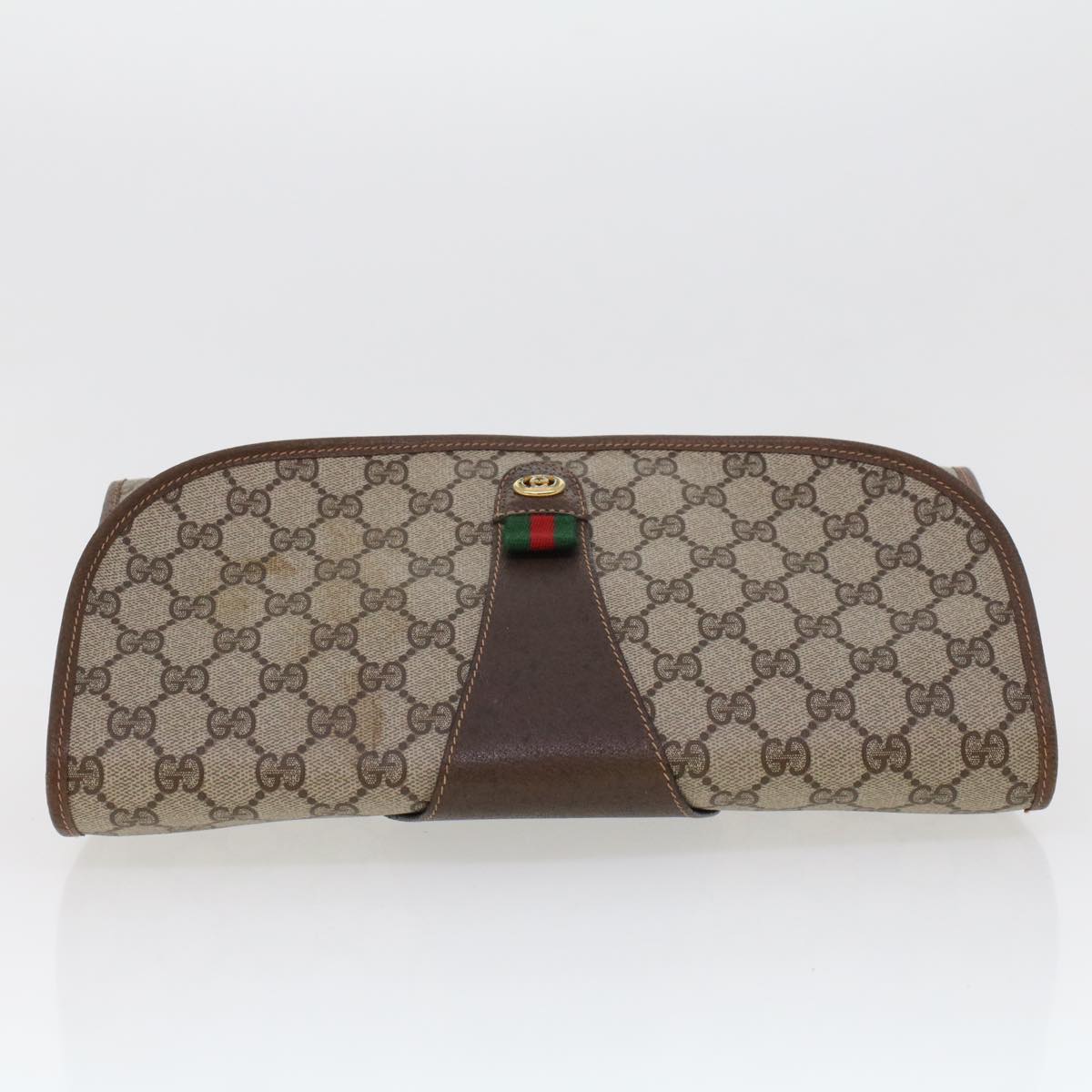 GUCCI GG Canvas Web Sherry Line Clutch Bag Beige Red Green 156.01.031 Auth 44314