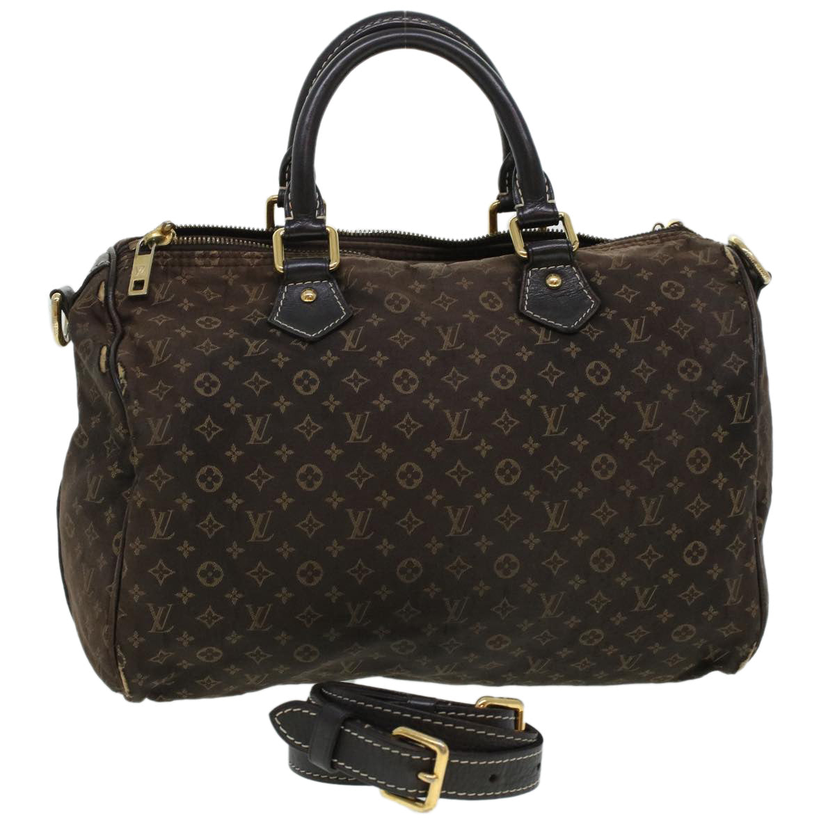 LOUIS VUITTON Monogram Mini Lin Speedy 30 Hand Bag Brown Ebene M95224 Auth 44319