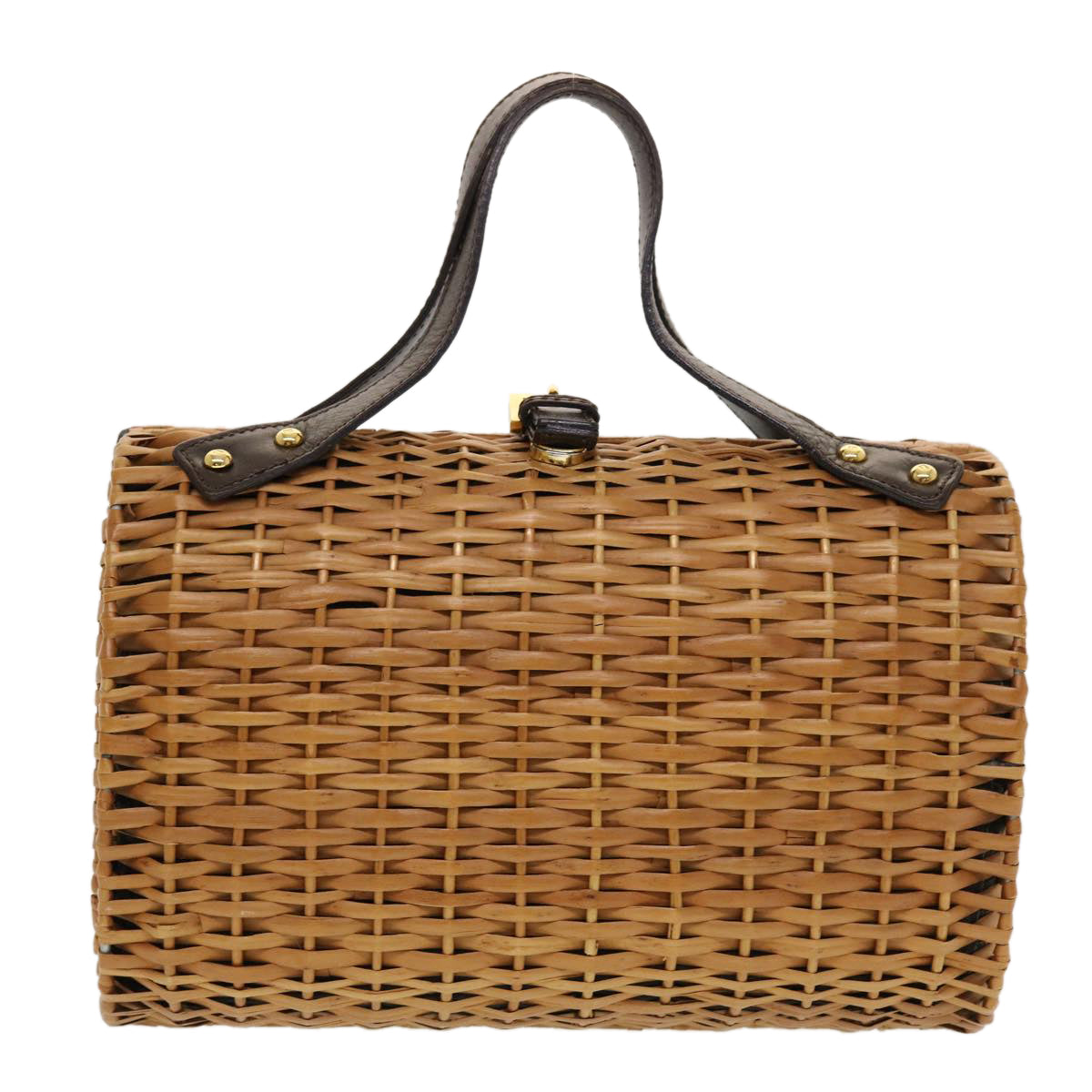 FENDI Straw Bag Zucca Canvas Hand Bag Rattan Brown Auth 44394