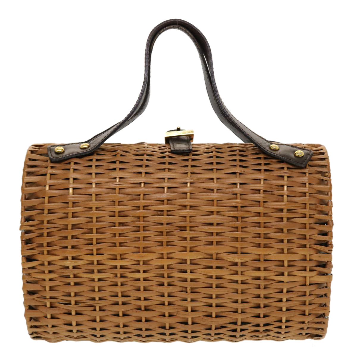 FENDI Straw Bag Zucca Canvas Hand Bag Rattan Brown Auth 44394 - 0