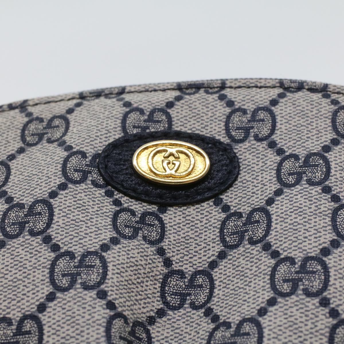 GUCCI GG Canvas Pouch PVC Leather Gray Navy 378.039.4492 Auth 44420