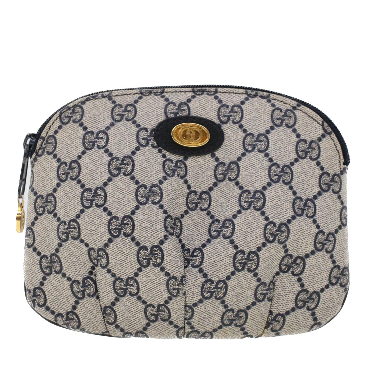 GUCCI GG Canvas Pouch PVC Leather Gray Navy 378.039.4492 Auth 44420