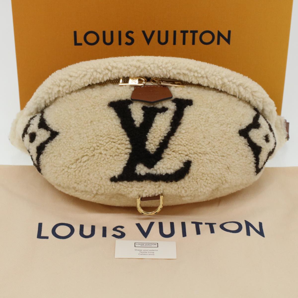 LOUIS VUITTON Monogram Teddy Bum Bag Waist Bag Fur Beige M55425 LV Auth 44428A