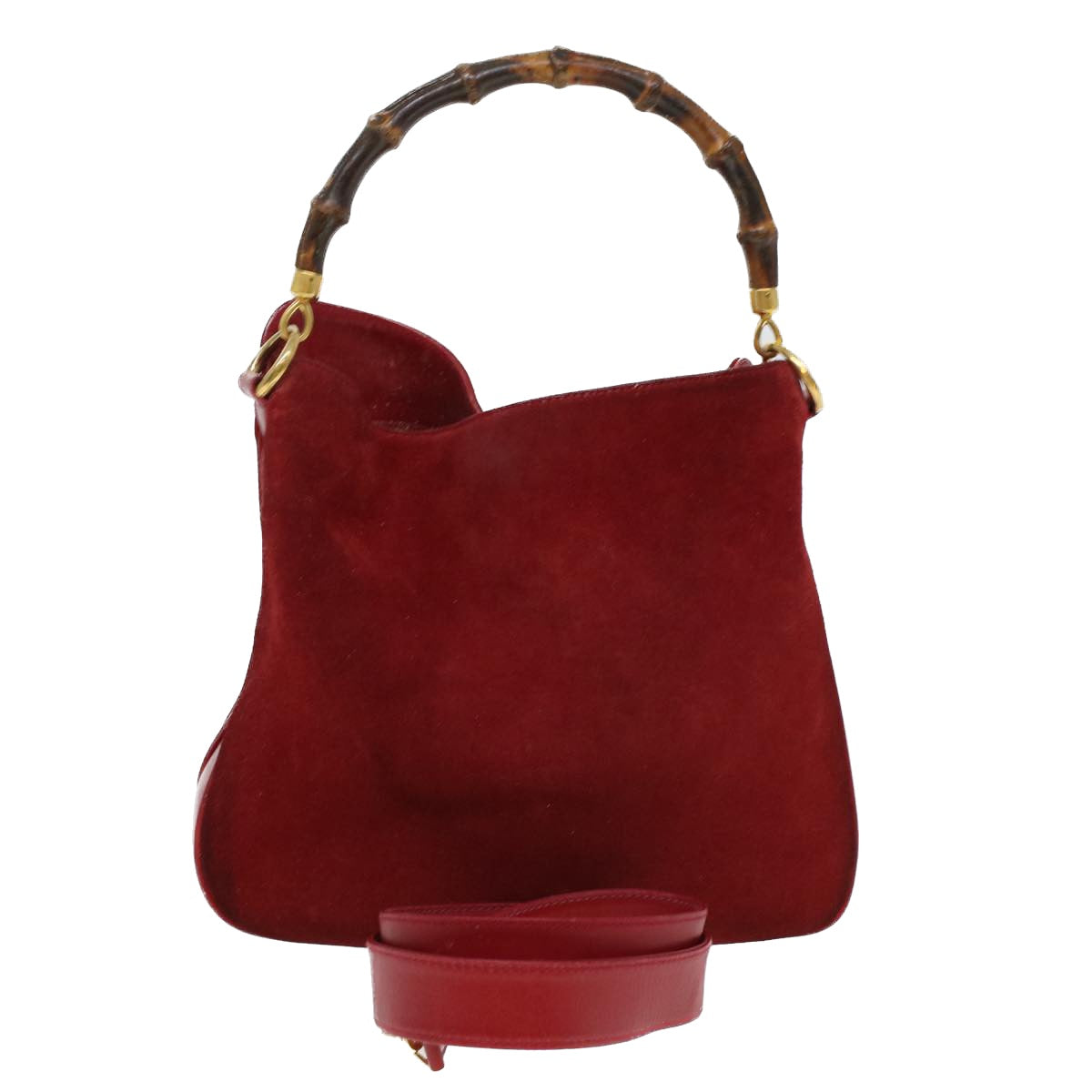 GUCCI Bamboo Hand Bag Suede 2way Shoulder Bag Red Auth 44513