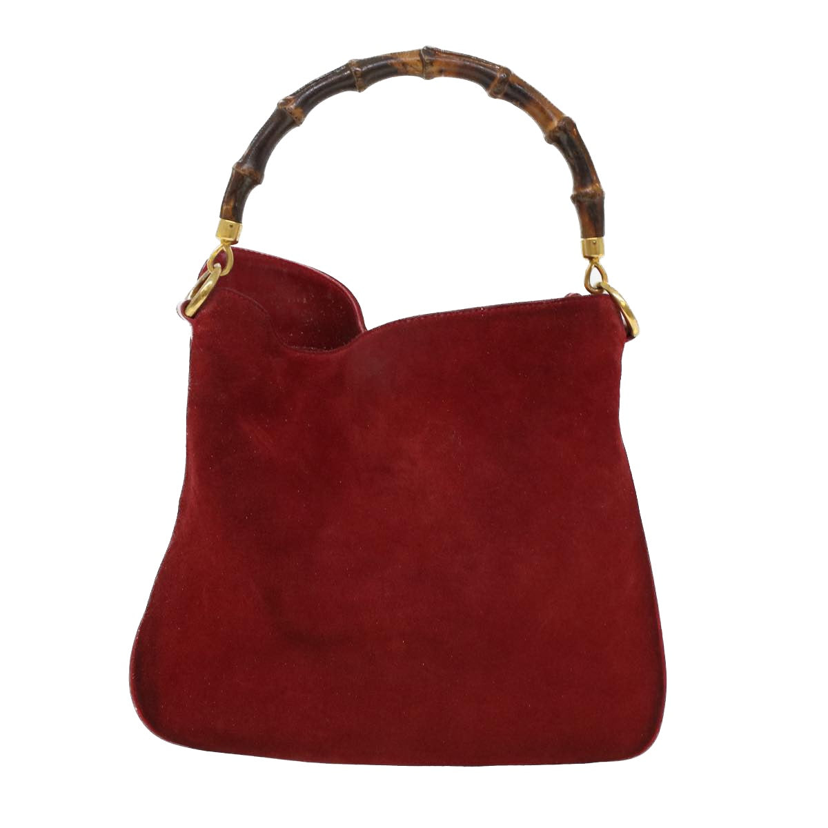 GUCCI Bamboo Hand Bag Suede 2way Shoulder Bag Red Auth 44513