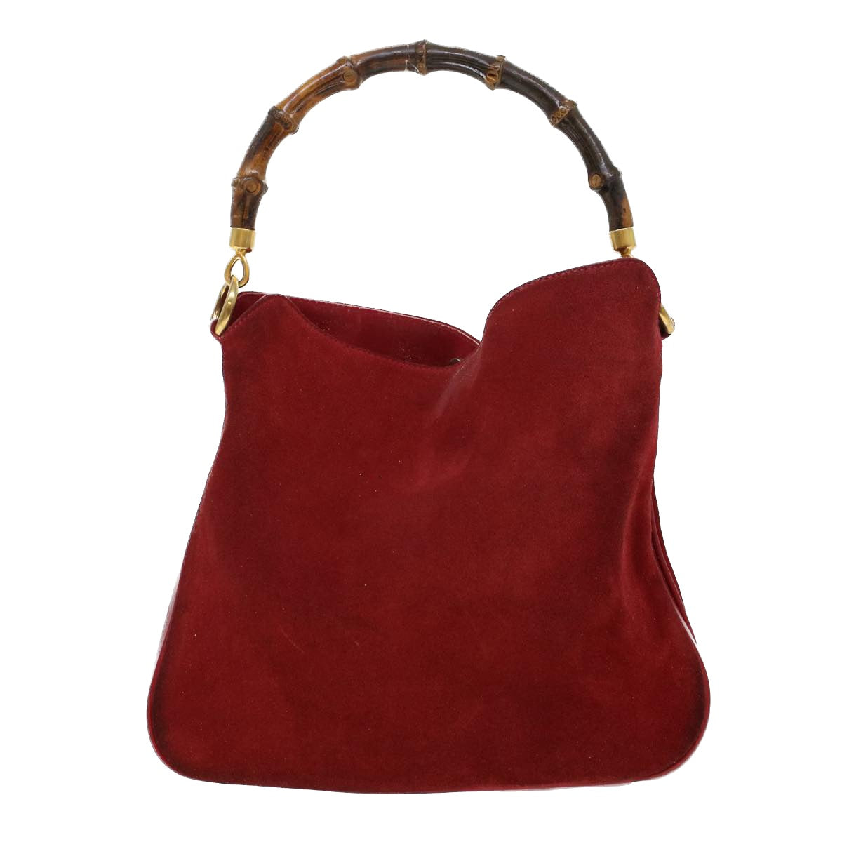 GUCCI Bamboo Hand Bag Suede 2way Shoulder Bag Red Auth 44513