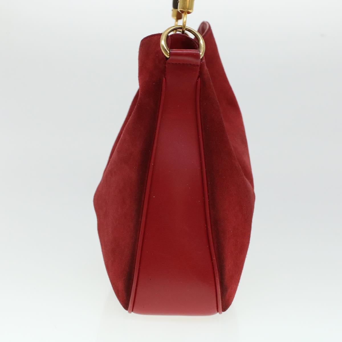 GUCCI Bamboo Hand Bag Suede 2way Shoulder Bag Red Auth 44513