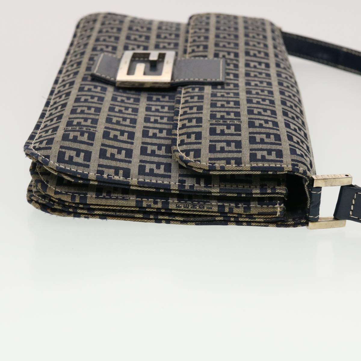 FENDI Mamma Baguette Zucchino Canvas Shoulder Bag Navy Auth 44520