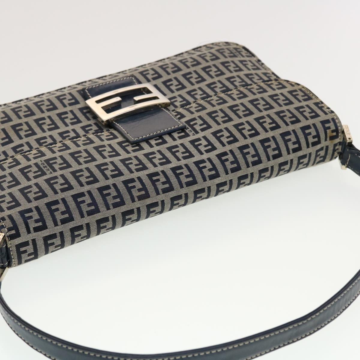 FENDI Mamma Baguette Zucchino Canvas Shoulder Bag Navy Auth 44520