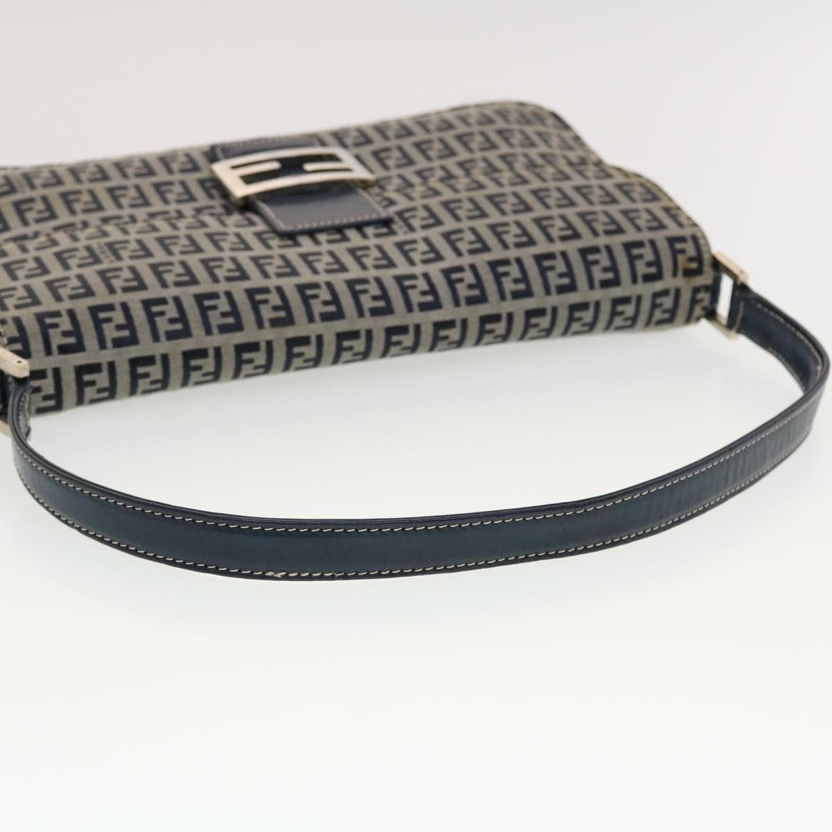 FENDI Mamma Baguette Zucchino Canvas Shoulder Bag Navy Auth 44520