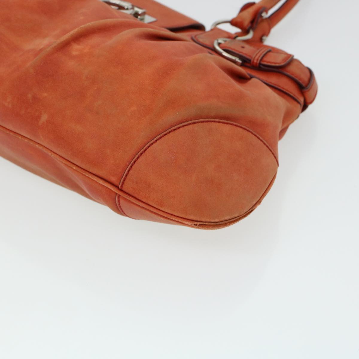 Salvatore Ferragamo Gancini Hand Bag Leather Orange AB-21 5370 Auth 44570
