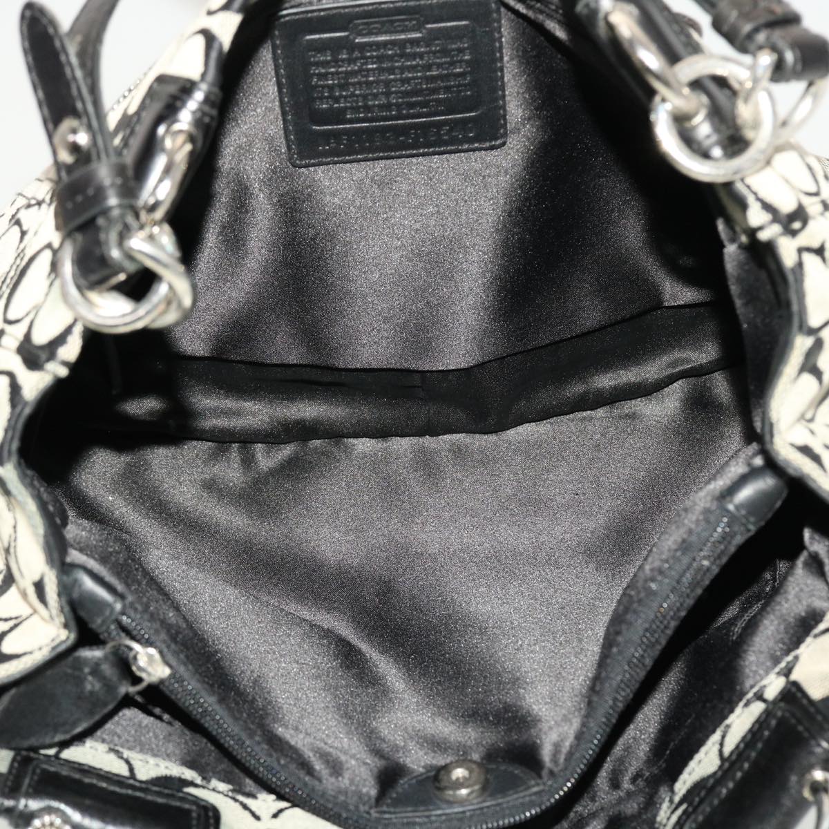 Coach Signature Shoulder Bag Canvas Leather 3Set Black Beige Auth 44677